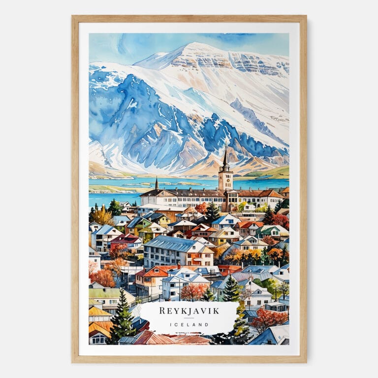 00 - Reykjavik Watercolor Art Print - Main - Wood Frame.jpg