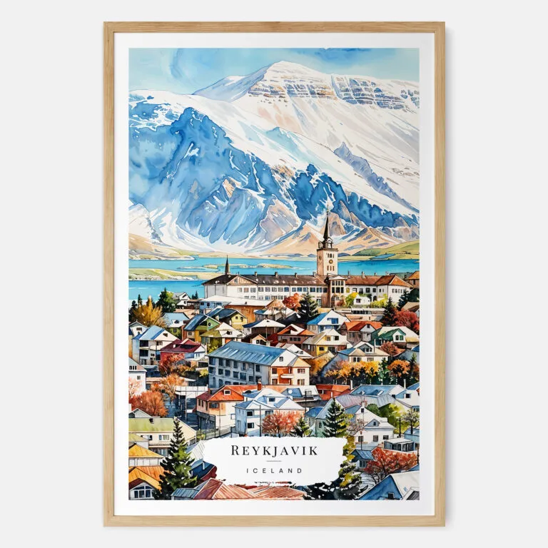 00 - Reykjavik Watercolor Art Print - Main - Wood Frame.jpg