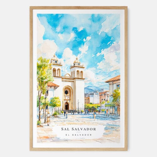 00 - San Salvador Watercolor Art Print - Main - Wood Frame.jpg
