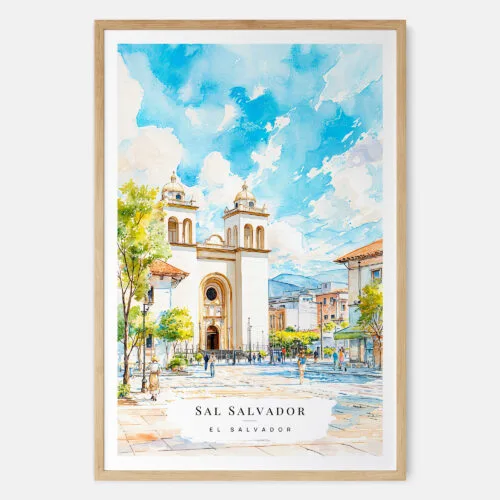 00 - San Salvador Watercolor Art Print - Main - Wood Frame.jpg