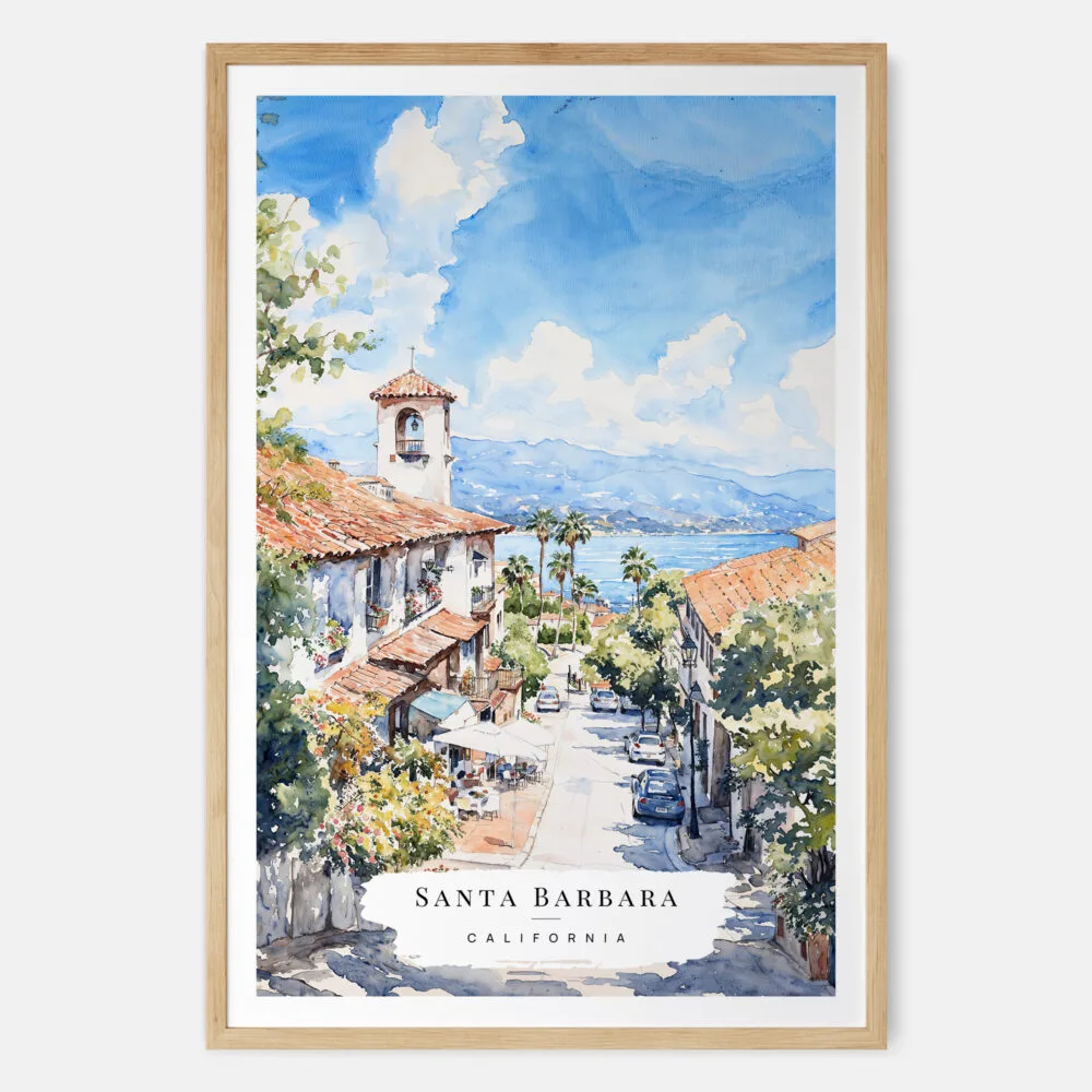 00 - Santa Barbara California Watercolor Art Print - Main - Wood Frame.jpg 00 - Santa Barbara California Watercolor Art Print - Main - Wood Frame.jpg