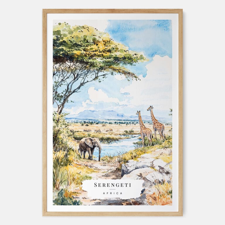 00 - Serengeti Africa Watercolor Art Print - Main - Wood Frame.jpg