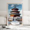 01 - Framed Beijing Forbidden City Watercolor Wall Art leaning against couch - Portrait.jpg