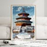 01 - Framed Beijing Forbidden City Watercolor Wall Art leaning against couch - Portrait.jpg