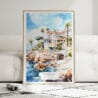 01 - Framed Cascais Portugal Watercolor Wall Art leaning against couch - Portrait.jpg