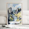 01 - Framed Fjadrargljufur Canyon Watercolor Wall Art leaning against couch - Portrait.jpg