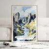 01 - Framed Fjadrargljufur Canyon Watercolor Wall Art leaning against couch - Portrait.jpg