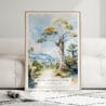 01 - Framed Isalo National Park Watercolor Wall Art leaning against couch - Portrait.jpg