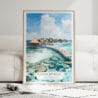 01 - Framed Maldives Watercolor Wall Art leaning against couch - Portrait.jpg