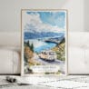 01 - Framed Mount Cook Road NZ Watercolor Wall Art leaning against couch - Portrait.jpg