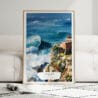 01 - Framed Nazare Portugal Watercolor Wall Art leaning against couch - Portrait.jpg