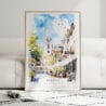 01 - Framed Norwich England Watercolor Wall Art leaning against couch - Portrait.jpg