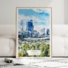 01 - Framed Perth Australia Watercolor Wall Art leaning against couch - Portrait.jpg