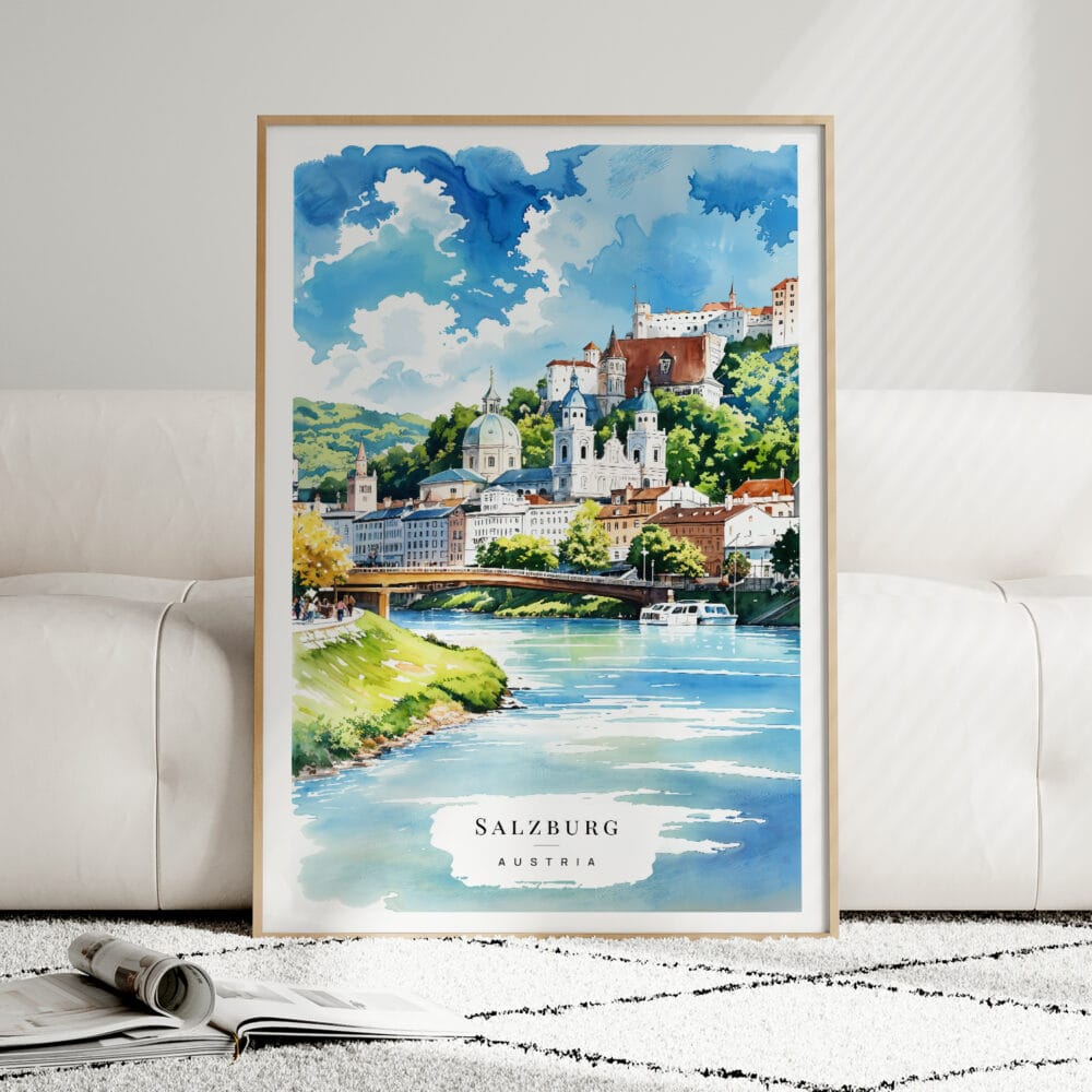 01 - Framed Salzburg Austria Watercolor Wall Art leaning against couch - Portrait.jpg 01 - Framed Salzburg Austria Watercolor Wall Art leaning against couch - Portrait.jpg