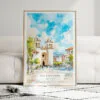 01 - Framed San Salvador Watercolor Wall Art leaning against couch - Portrait.jpg