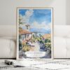 01 - Framed Santa Barbara California Watercolor Wall Art leaning against couch - Portrait.jpg