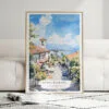01 - Framed Santa Barbara California Watercolor Wall Art leaning against couch - Portrait.jpg