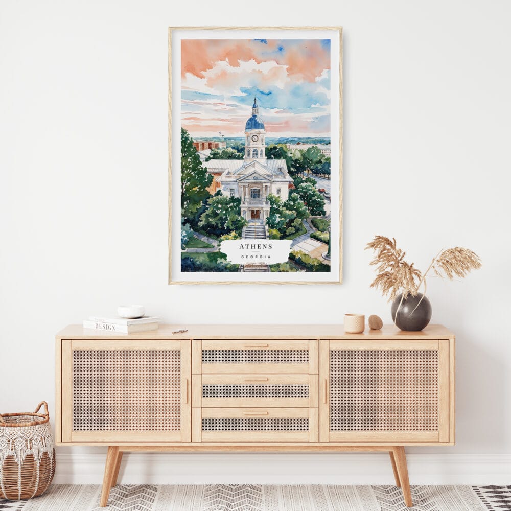 02 - Athens Georgia Watercolor Art Print Hanging above Shelf.jpg 02 - Athens Georgia Watercolor Art Print Hanging above Shelf.jpg