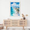 02 - Cancun Mexico Watercolor Art Print Hanging above Shelf.jpg
