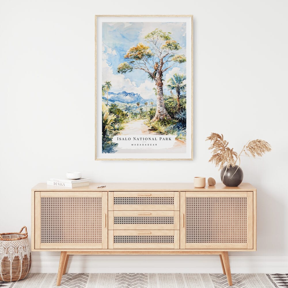 02 - Isalo National Park Watercolor Art Print Hanging above Shelf.jpg 02 - Isalo National Park Watercolor Art Print Hanging above Shelf.jpg