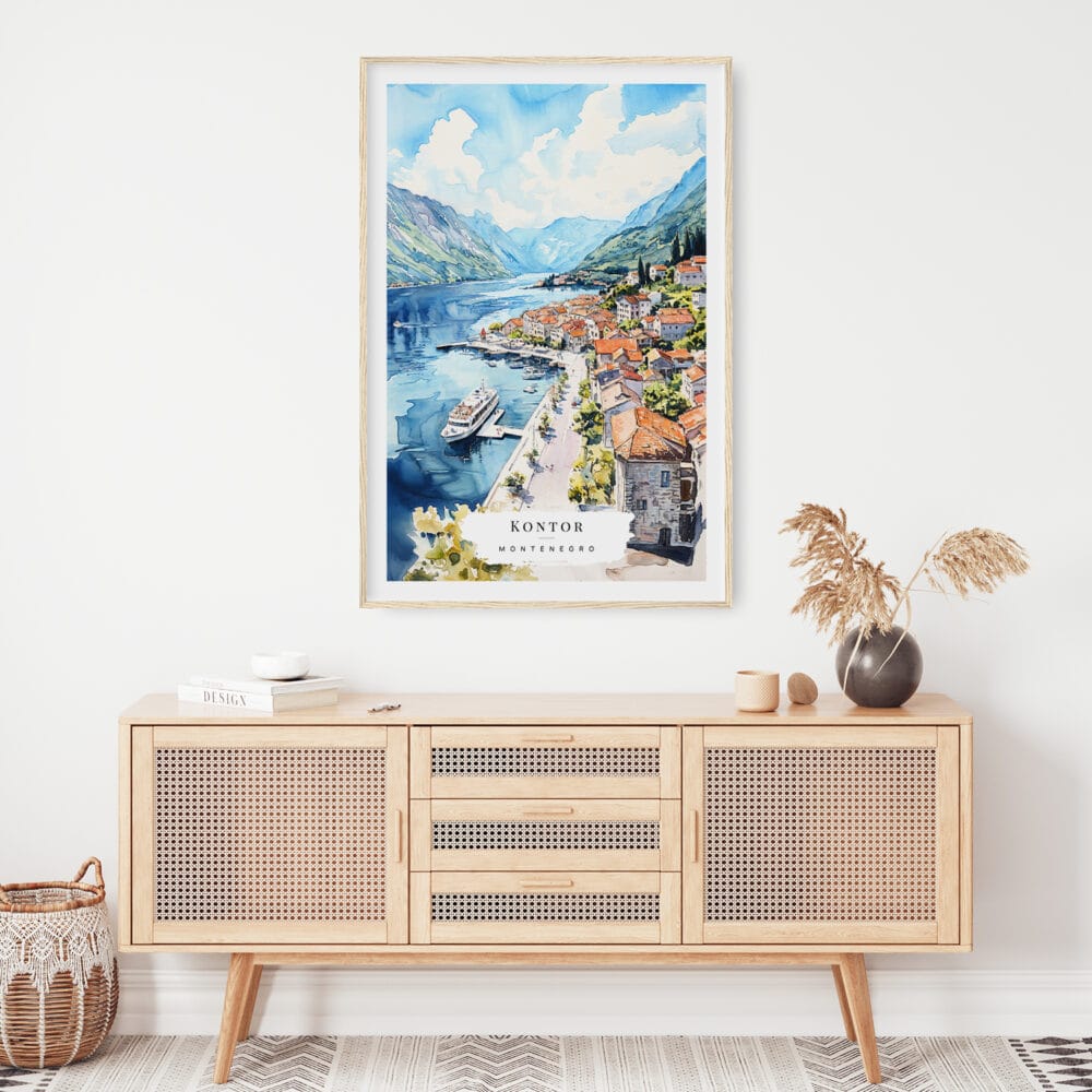 02 - Kontor Montenegro Watercolor Art Print Hanging above Shelf.jpg 02 - Kontor Montenegro Watercolor Art Print Hanging above Shelf.jpg