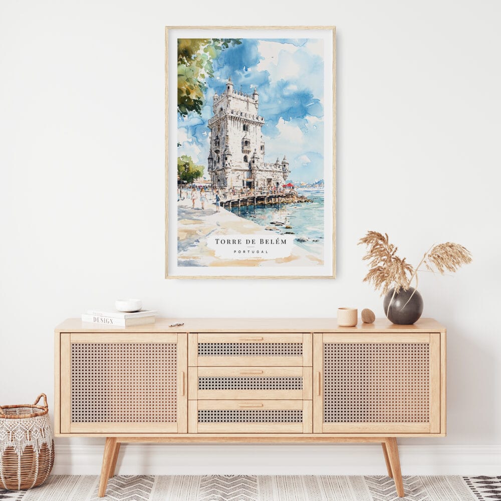 02 - Lisboa Torre de Belém Watercolor Art Print Hanging above Shelf.jpg 02 - Lisboa Torre de Belém Watercolor Art Print Hanging above Shelf.jpg