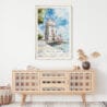 02 - Lisboa Torre de Belém Watercolor Art Print Hanging above Shelf.jpg