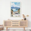 02 - Mount Cook Road NZ Watercolor Art Print Hanging above Shelf.jpg