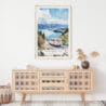 02 - Mount Cook Road NZ Watercolor Art Print Hanging above Shelf.jpg