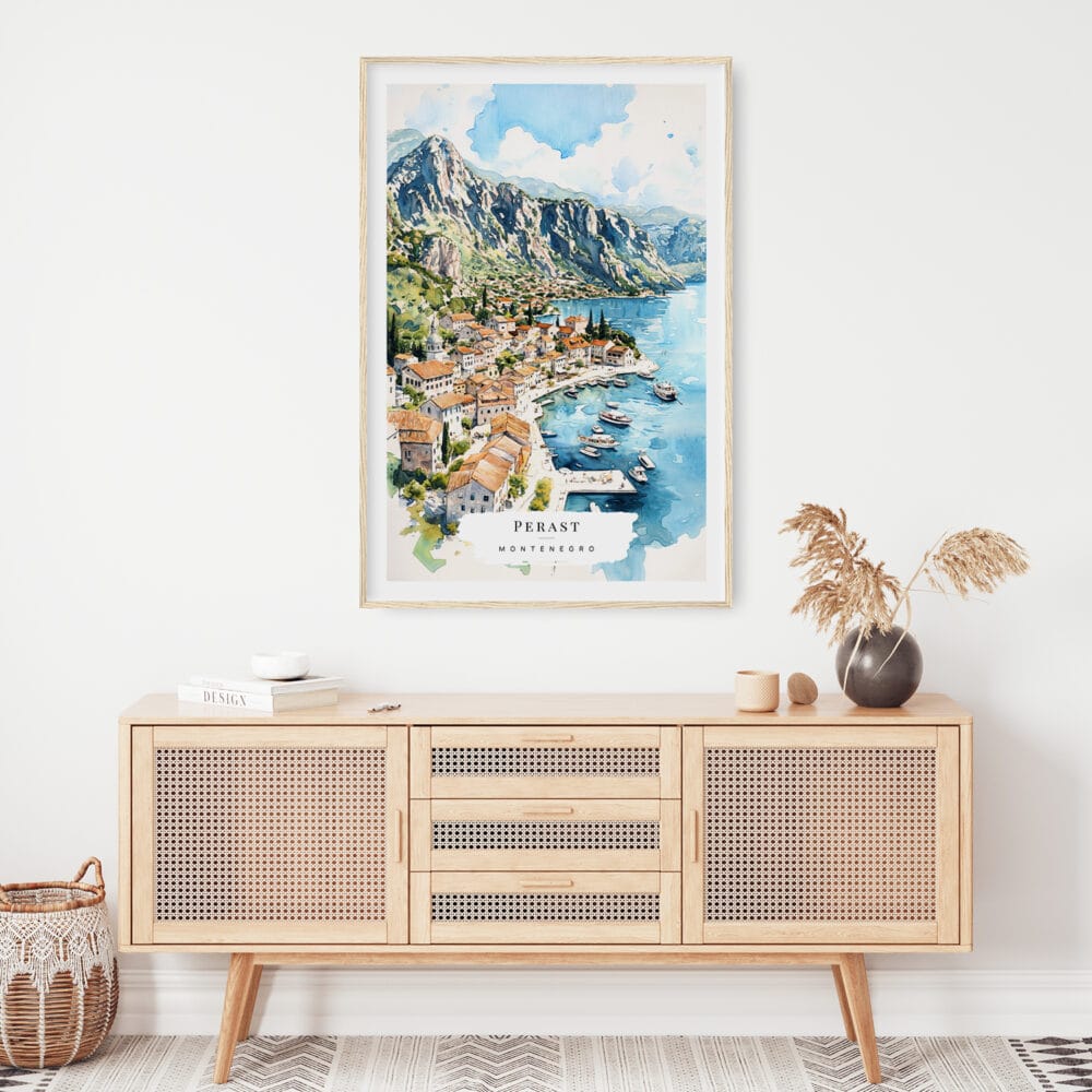 02 - Perast Montenegro Watercolor Art Print Hanging above Shelf.jpg 02 - Perast Montenegro Watercolor Art Print Hanging above Shelf.jpg