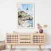02 - Portland Maine Watercolor Art Print Hanging above Shelf.jpg