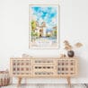 02 - San Salvador Watercolor Art Print Hanging above Shelf.jpg