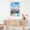 02 - Shanghai China Watercolor Art Print Hanging above Shelf.jpg