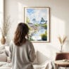 03 - Framed Guilin China Watercolor Wall Art - In Living Room with Woman Looking at it - Portrait.jpg