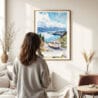 03 - Framed Mount Cook Road NZ Watercolor Wall Art - In Living Room with Woman Looking at it - Portrait.jpg
