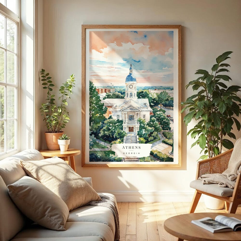 04 - Athens Georgia Watercolor Wall Art in Boho Living Room.jpg 04 - Athens Georgia Watercolor Wall Art in Boho Living Room.jpg
