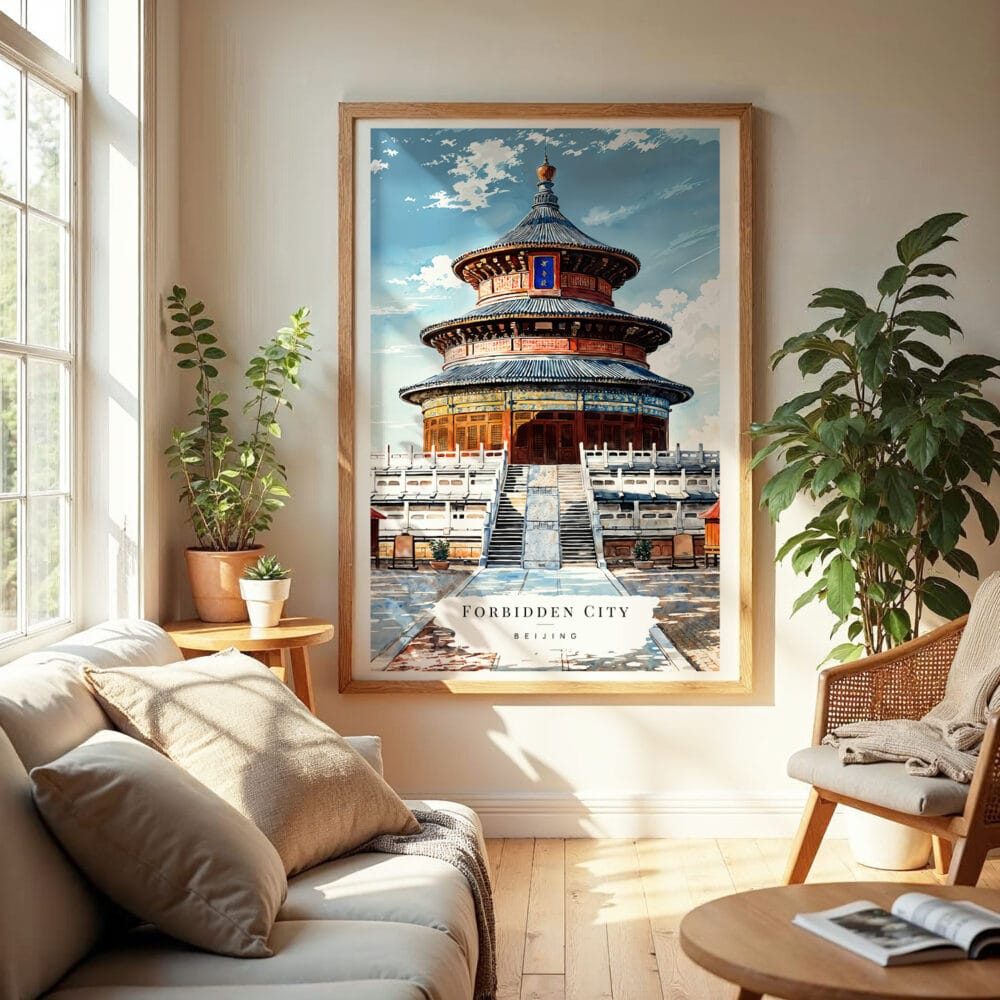 04 - Beijing Forbidden City Watercolor Wall Art in Boho Living Room.jpg 04 - Beijing Forbidden City Watercolor Wall Art in Boho Living Room.jpg