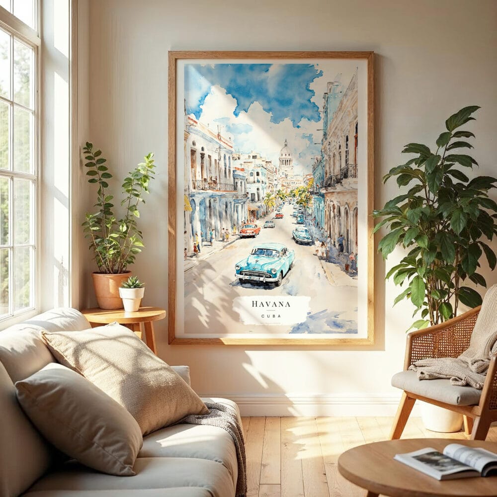 04 - Havana Cuba Watercolor Wall Art in Boho Living Room.jpg 04 - Havana Cuba Watercolor Wall Art in Boho Living Room.jpg