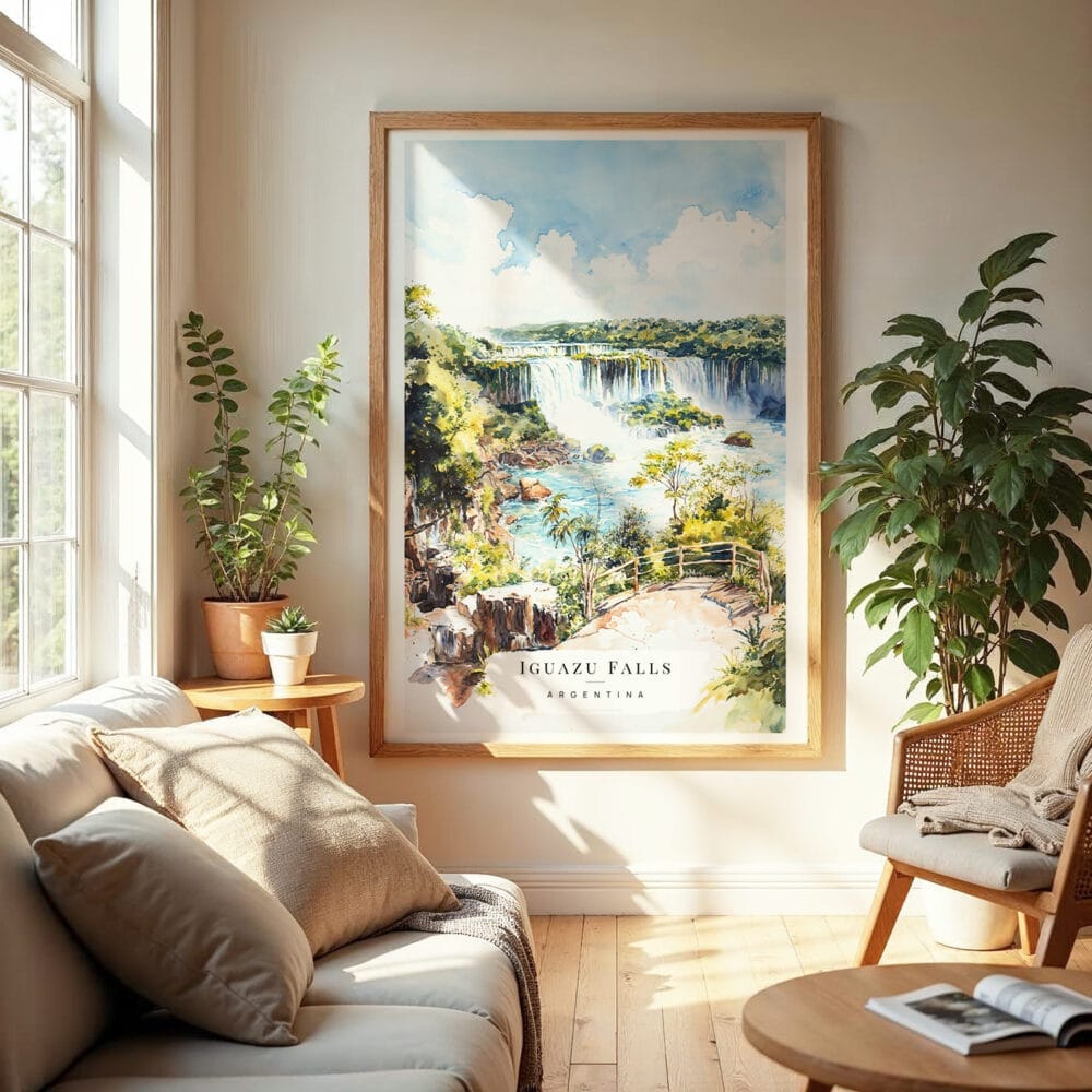 04 - Iguazu Falls Watercolor Wall Art in Boho Living Room.jpg 04 - Iguazu Falls Watercolor Wall Art in Boho Living Room.jpg