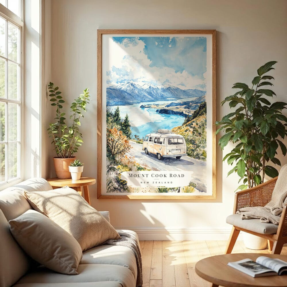 04 - Mount Cook Road NZ Watercolor Wall Art in Boho Living Room.jpg 04 - Mount Cook Road NZ Watercolor Wall Art in Boho Living Room.jpg