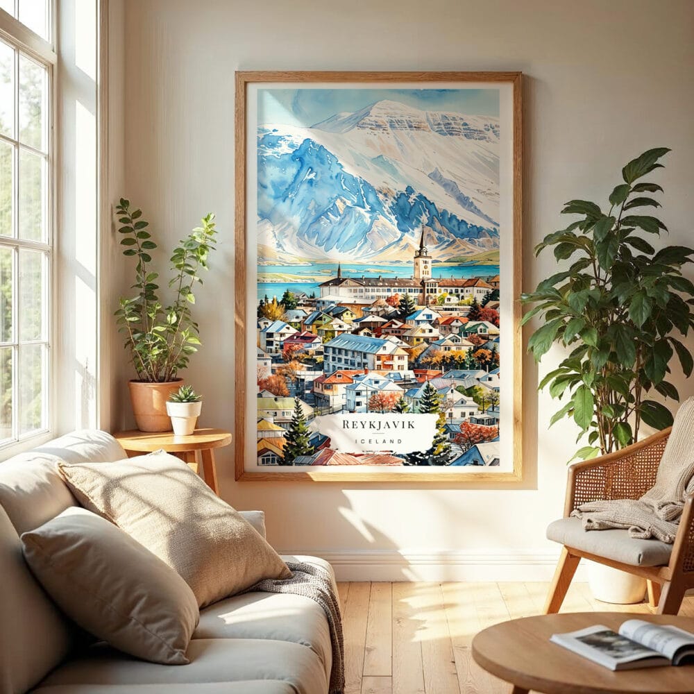 04 - Reykjavik Watercolor Wall Art in Boho Living Room.jpg 04 - Reykjavik Watercolor Wall Art in Boho Living Room.jpg