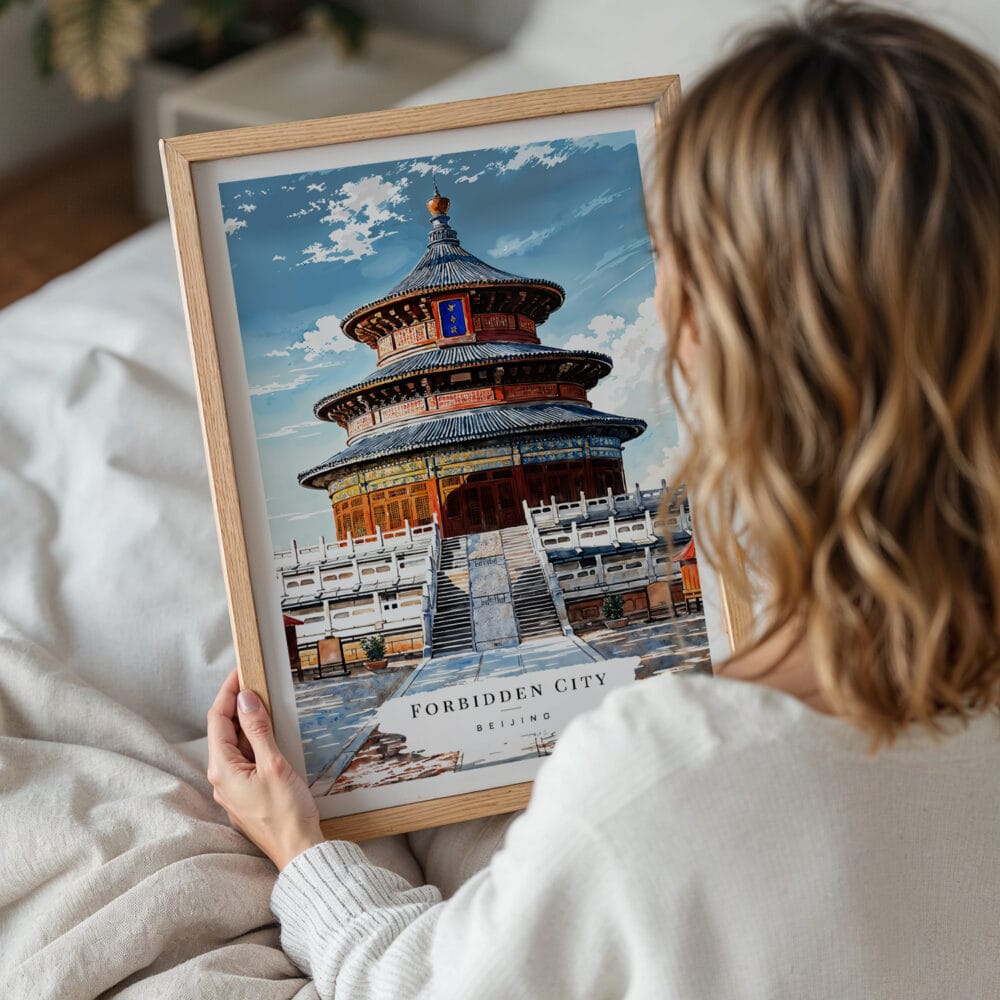 05 - Woman Holding Framed Beijing Forbidden City Watercolor Wall Art - Portrait.jpg 05 - Woman Holding Framed Beijing Forbidden City Watercolor Wall Art - Portrait.jpg