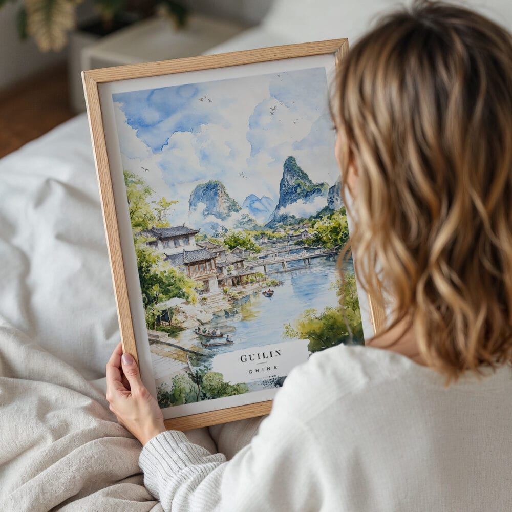 05 - Woman Holding Framed Guilin China Watercolor Wall Art - Portrait.jpg 05 - Woman Holding Framed Guilin China Watercolor Wall Art - Portrait.jpg