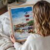 05 - Woman Holding Framed Hilton Head South Carolina Watercolor Wall Art - Portrait.jpg
