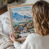 05 - Woman Holding Framed Reykjavik Watercolor Wall Art - Portrait.jpg