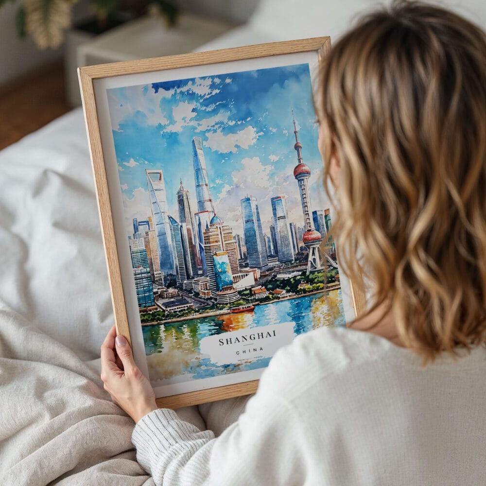 05 - Woman Holding Framed Shanghai China Watercolor Wall Art - Portrait.jpg 05 - Woman Holding Framed Shanghai China Watercolor Wall Art - Portrait.jpg
