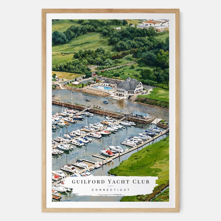 00 - Guilford Connecticut Yacht Club Watercolor Art Print - Main - Wood Frame.jpg