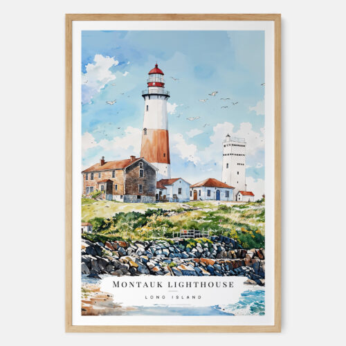 00 - Montauk lighthouse Watercolor Art Print - Main - Wood Frame.jpg