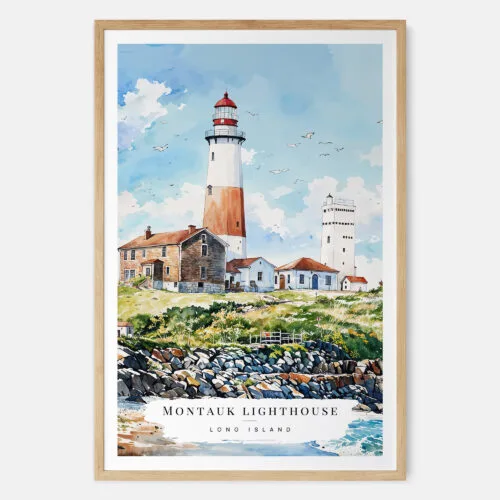 00 - Montauk lighthouse Watercolor Art Print - Main - Wood Frame.jpg