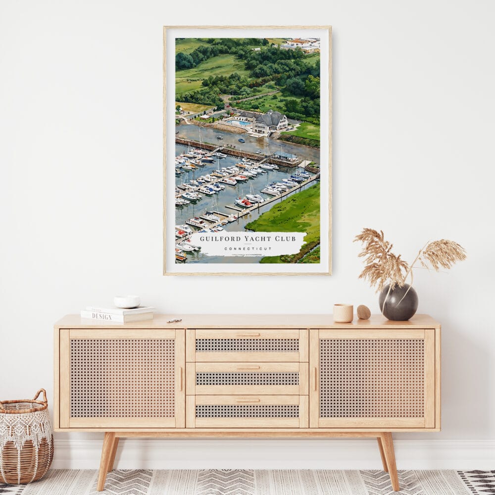 02 - Guilford Connecticut Yacht Club Watercolor Art Print Hanging above Shelf.jpg 02 - Guilford Connecticut Yacht Club Watercolor Art Print Hanging above Shelf.jpg